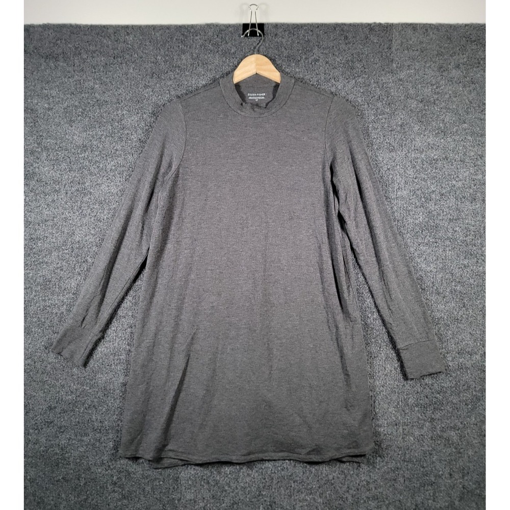 Eileen Fisher Crewneck Long Sleeve Tunic Top Womens Small Gray Tencel Soft Knit